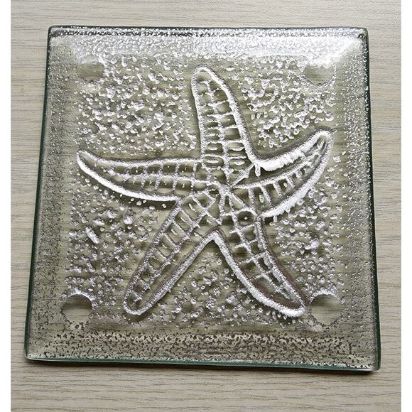 COASTERS-Glass-Clear-Silver-Sea Shells-Star Fish-Nautical-Square-Ocean-Beach - Picture 8 of 13